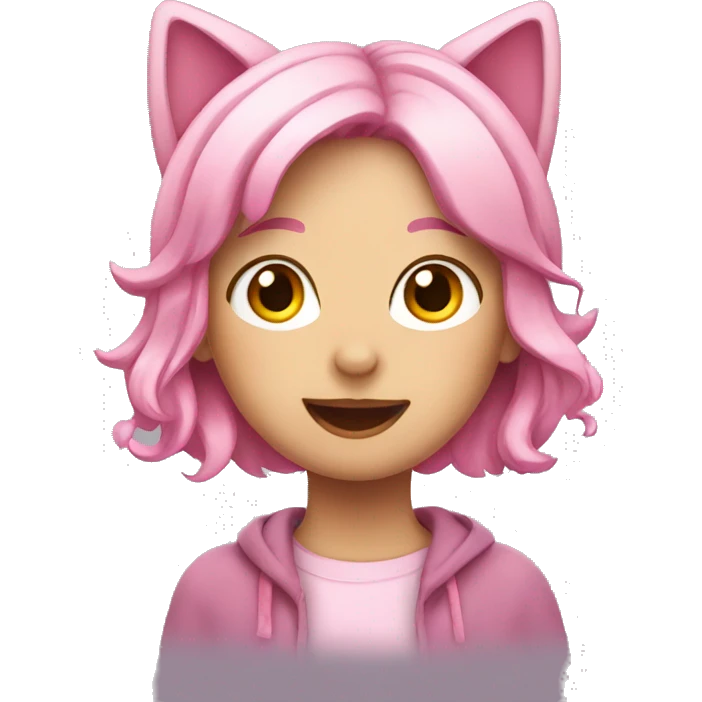 pink haired girl with cat ears waving emoji