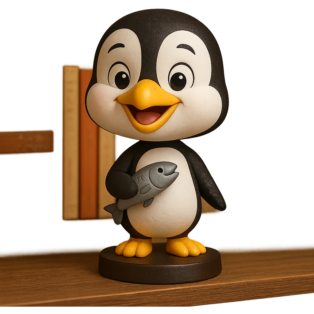 penguin holding a fish, cheerful expression emoji
