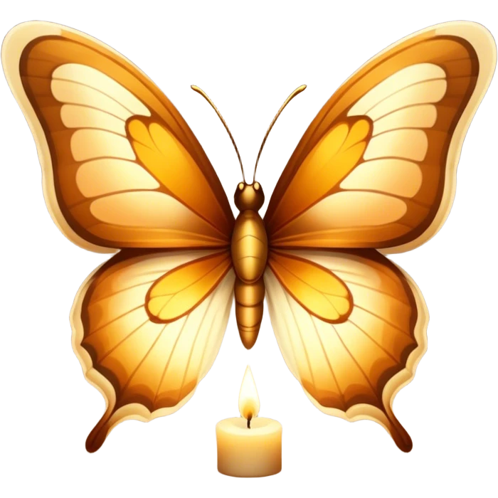 A warm-toned butterfly with golden-brown wings, softly illuminated by candlelight.
 emoji