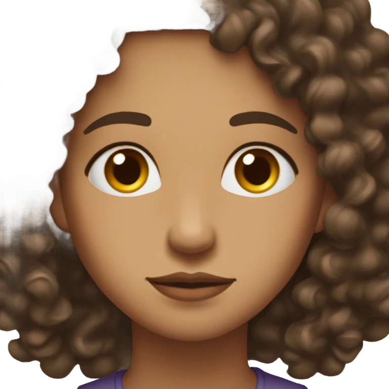 Curly long almost black brown hair, light brown complexion, thick lips, finite nose looking down emoji
