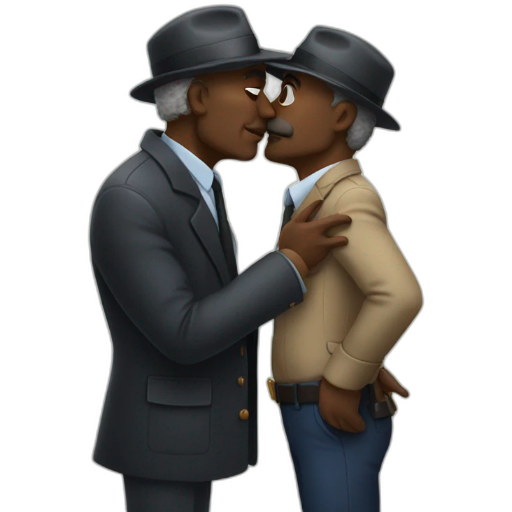 Black older man detective kisses European  older man detective  emoji