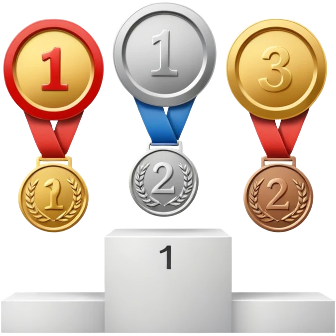 1st 2nd 3rd place podium with gold, silver, and bronze medals emoji