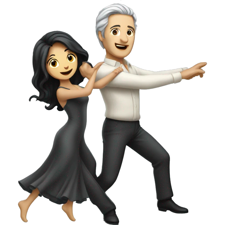 woman with long black hair and man with gray hair dancing waltz emoji