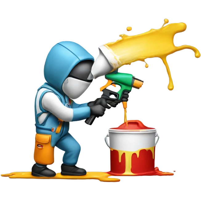 Guy in a paint suit using a spay gun to paint a car emoji