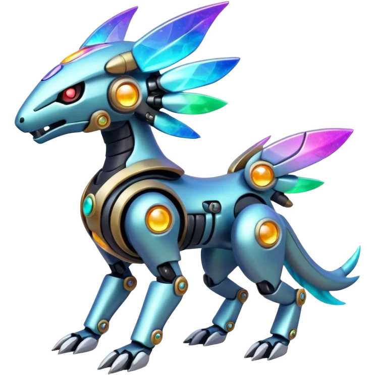 Mechanical Nebulae Colorful Shiny Iridescent Futuristic Modern Cybernetic Protogen-Fakémon-Pokémon-creature-fusion (full body) emoji