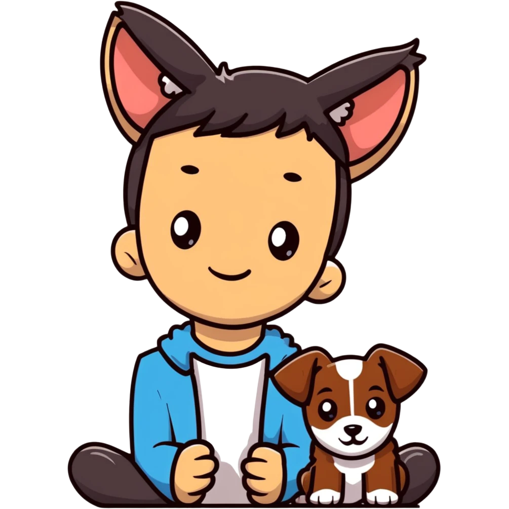 boy with puppy ears dark brown hair skinny, by himself emoji