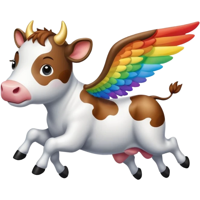 a flying cow with wings named maxim in rainbows and cloudy athmosphere  emoji