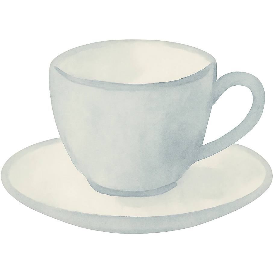 light blue tea cup on a saucer, dreamy painterly watercolor style, visible brushstrokes, matching the style of the yellow rose reference image emoji