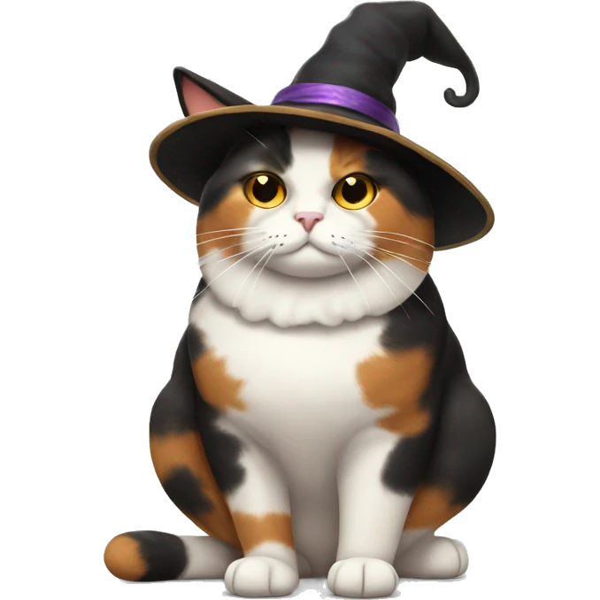 Fat calico cat witch hat emoji