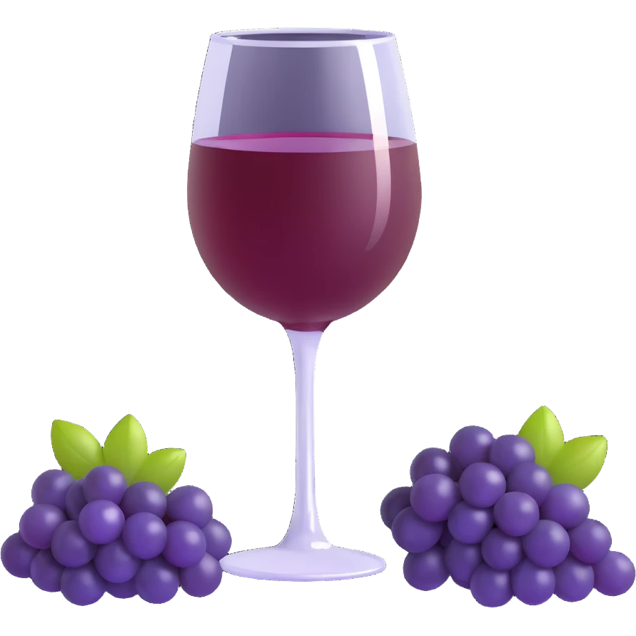3D emoji style, red wine glass with dark purple grapes beside it, Korean text '레드와인' at the bottom, no background emoji