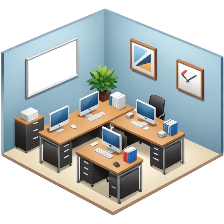 an office with several desks in an isometric style emoji