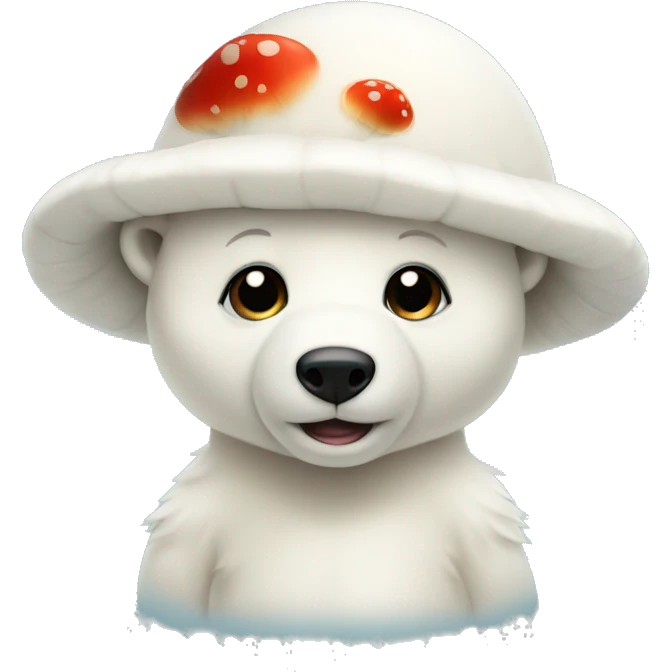 A baby polar bear with a mushroom hat emoji