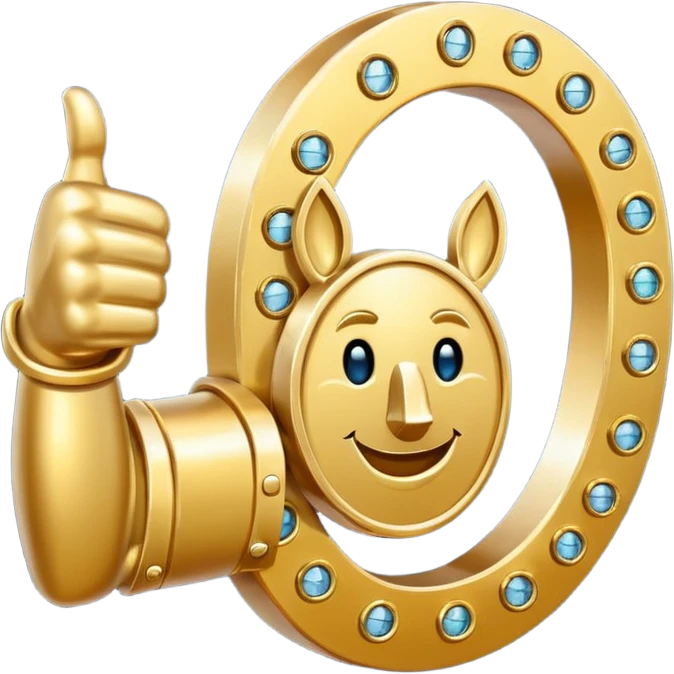 Emoji is an iron golden horseshoe with a thumbs up in the middle (Like) Vector emoji