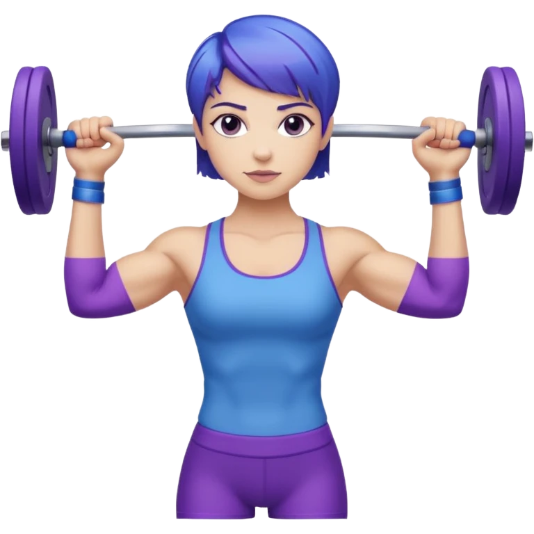 weight lift woman short blue purple har muscles bar is not growing from head emoji