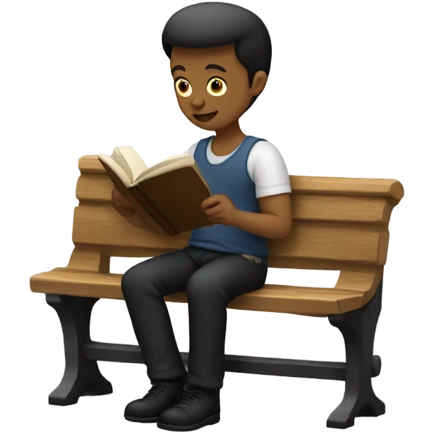 white person sitting on bench wearing black trousers  reading a book  emoji