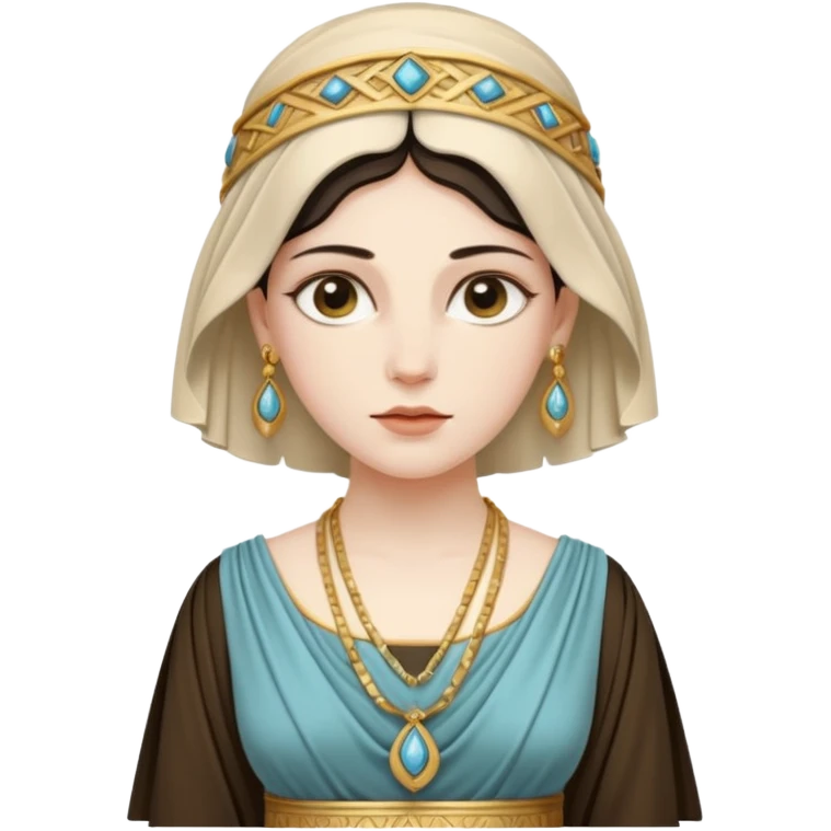 An emoji portrait of a Greek noblewoman. She wears a peplos dress with intricate folds and gold jewelry. Her expression is calm and intelligent. emoji