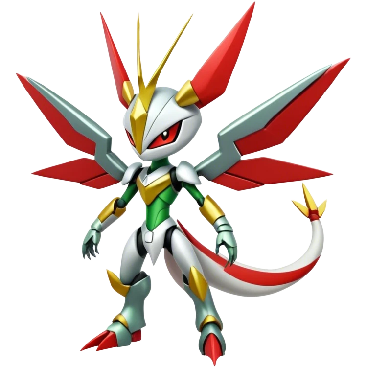 Cute Cool Edgy Shiny Futuristic Ethereal Legendary Kartana-Digimon-Scizor-hybrid full body emoji