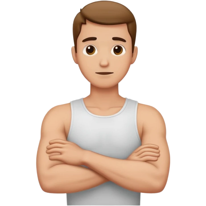 man with arms crossed holding his neck emoji