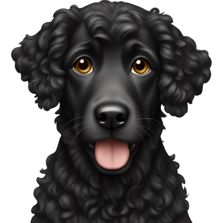 Black curly dog with  emoji
