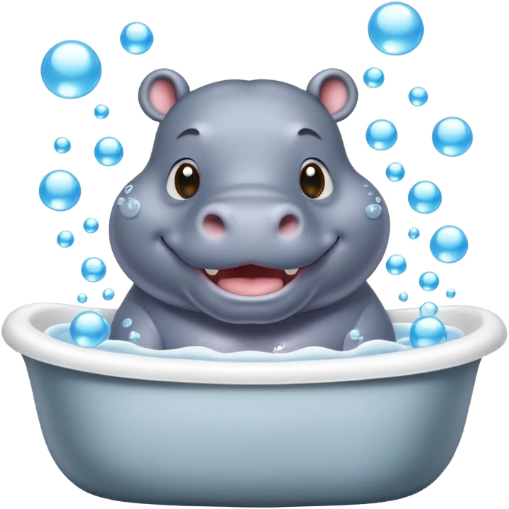 happy hippo with bubbles in bathtub emoji