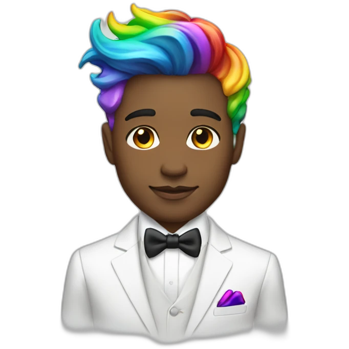 Posh-boy-with-white-suit-and-rainbow-unicorn-hair emoji