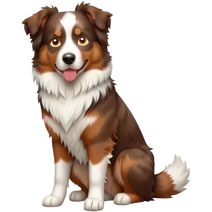 cinematic-[australian shepherd dog]-realistic-full-body-sitting-emoji,-tail-resting-loosely-beside-its-paws,-head-tilted-dramatically,-scruffy-[white and red merle]-fur,-simplified-yet-realistic-focused-features,-highly-detailed,-glowing-with-an-almost-sarcastic-glow emoji