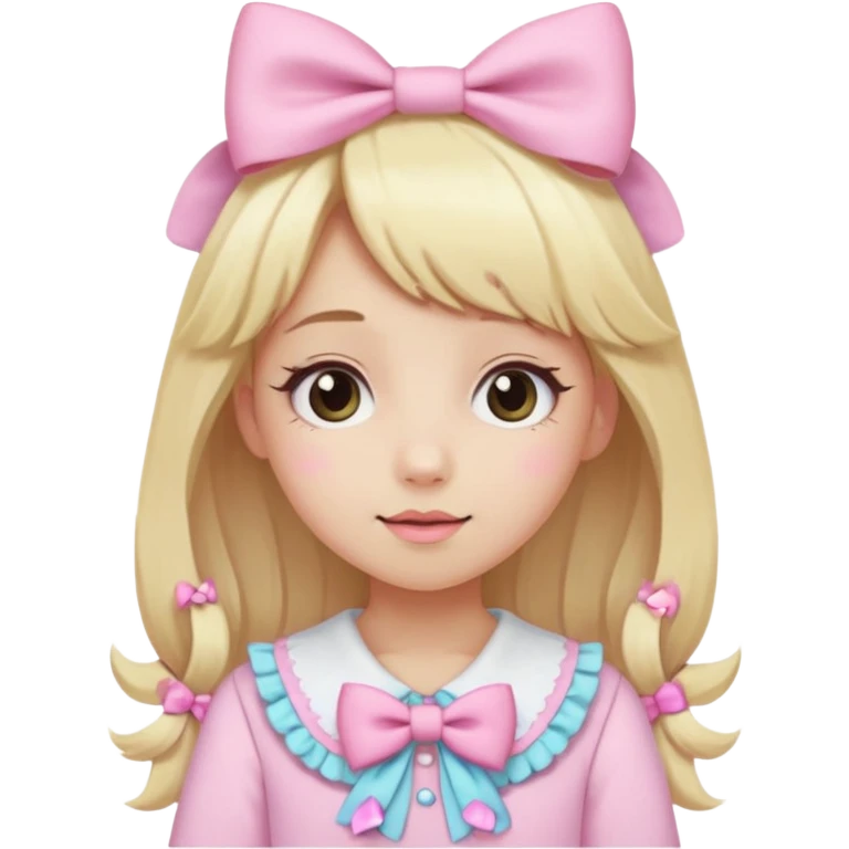 A girl dressed in kawaii clothes with lots of bows and she has blonde hair emoji