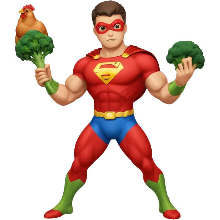 mister energy is a chain store selling healthy food, such as chicken, pork, or fish with vegetables.
create a mascot/superhero logo for this. emoji