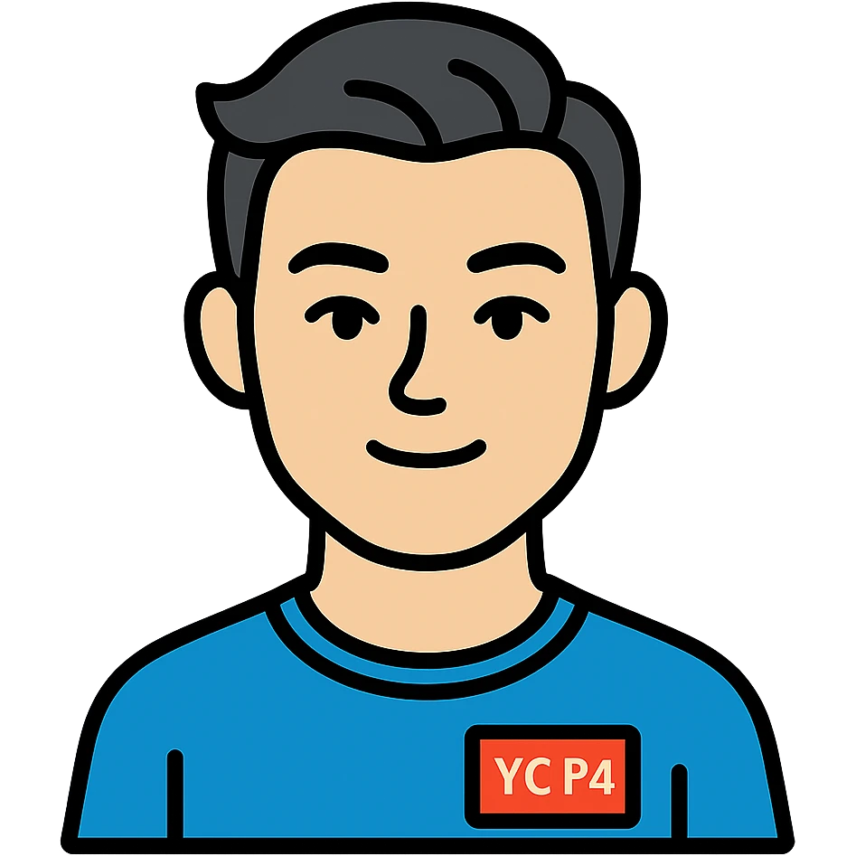 color outline icon of Bowen Liu, subtle YC F24 branding, confident expression emoji