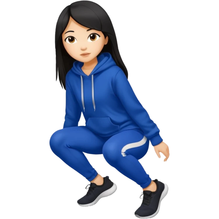 A pretty white/asian tanned girl with medium long strait dark brown almost black hair wearing a royal blue hoodie and black leggings  emoji