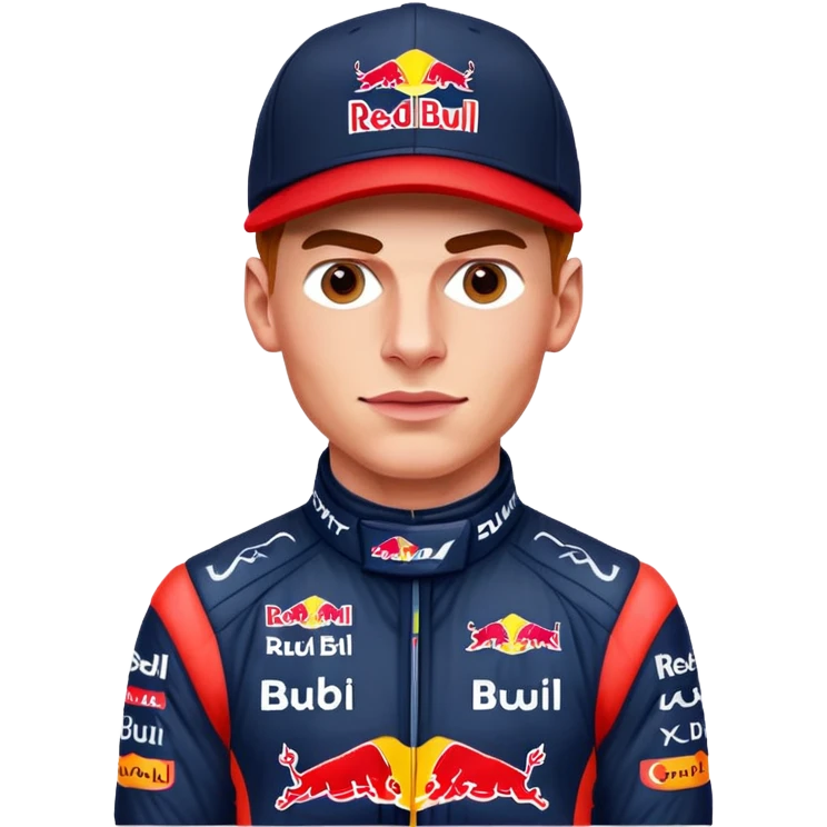 Макс Ферстаппен в кепке red bull и в гоночном костюме emoji
