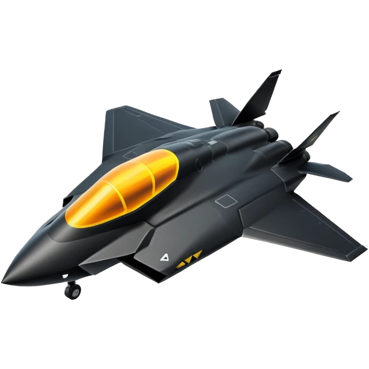 Illustrate a stealth fighter jet in matte black with angular body & glowing cockpit. emoji