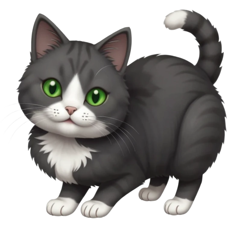 beautiful female solid dark grey cat with green eyes, white toes/paws and white patch on her chest rolling upside down emoji