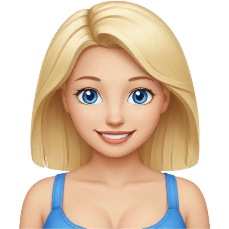 Realistic blonde woman with blue eyes, smiling, with generous breasts emoji