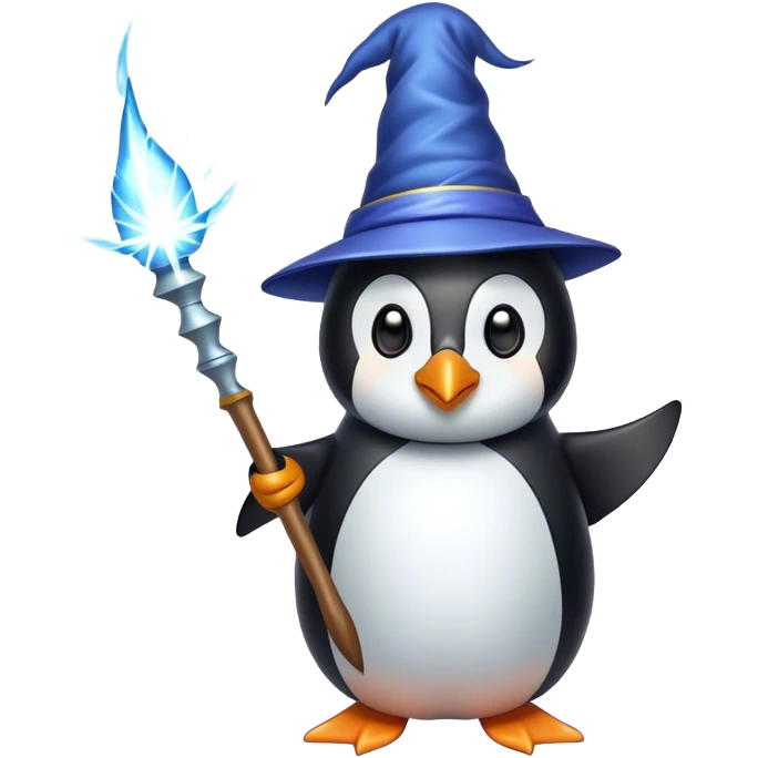 penguin wizard with sparks coming out of his wand emoji