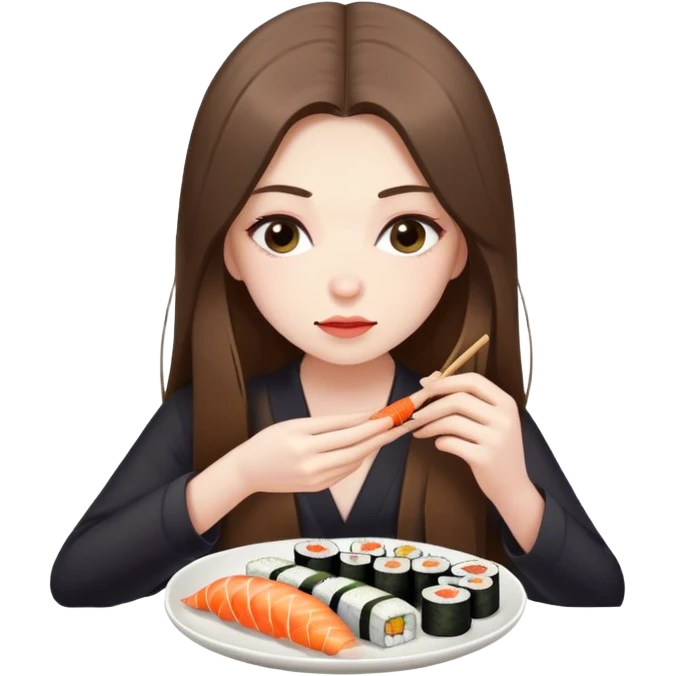 pale brunette girl with long looking down eating sushi emoji