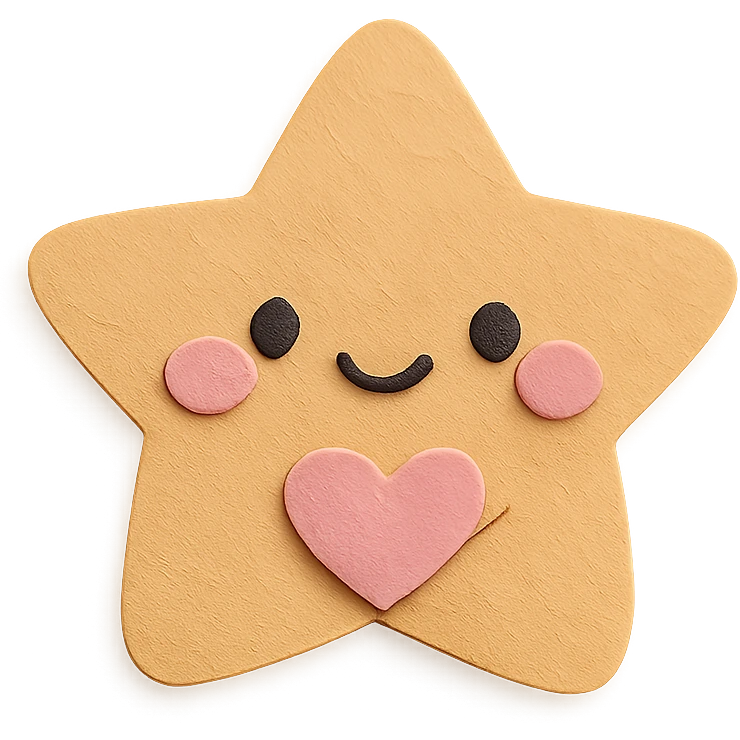 Adorable pastel brown star holding a tiny pastel heart, no arms or legs, full body, transparent background, kawaii paper craft style. emoji
