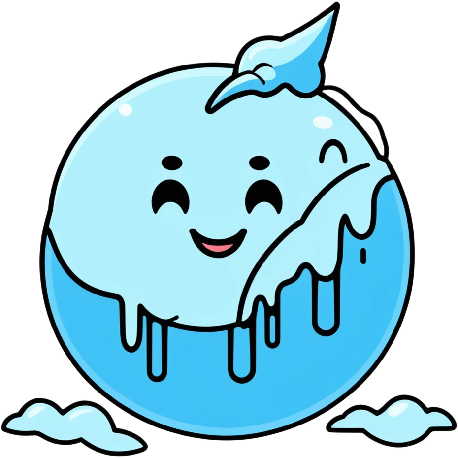 cartoon sticker of a frozen smiley face sleeping with icicles and frosty breath emoji
