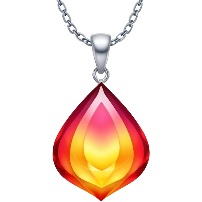 ruby pendant with a fiery red-yellow gradient glow, silver chain undulating like water, cosmic aura backdrop emoji