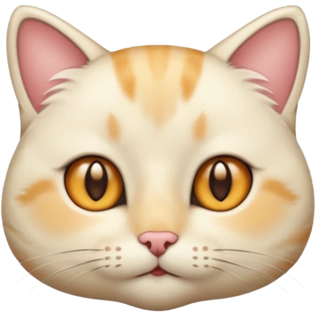Cream cat face with short hairs, brown eyes and a neck emoji