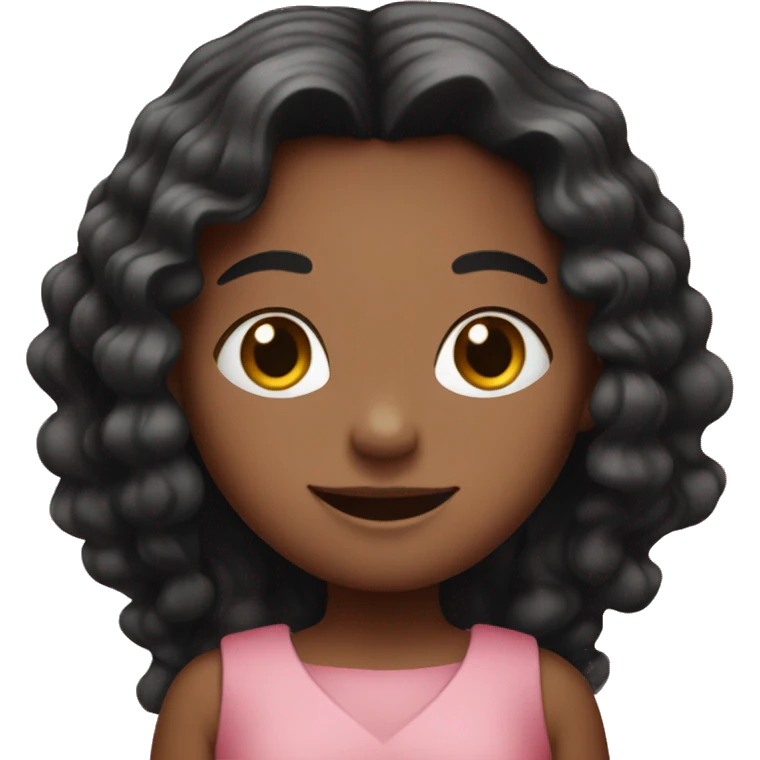  girl with pink dress , long black hair and red hills smilling  emoji