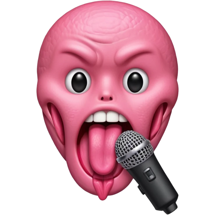 Microphone head with a human tongue crammed inside it. emoji