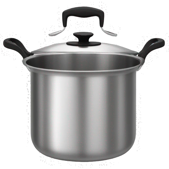 Stainless steel pot with black handlers, food inside, no cover emoji