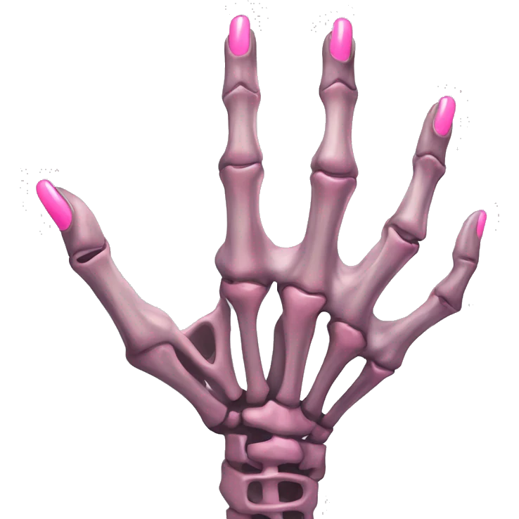 Skeleton hand 5 fingers with pink polish nails minimalistic  emoji