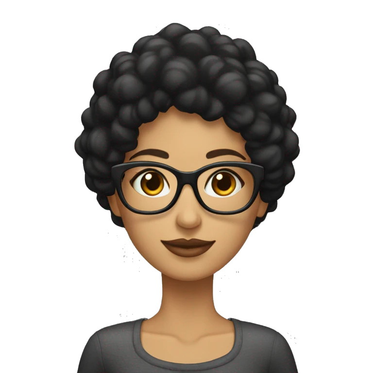 Mujer morena pelo largo negro y lentes emoji