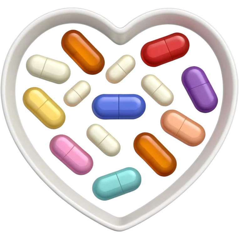 5 Different Supplements in a little heart shaped dish emoji