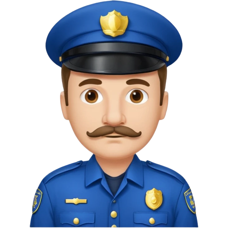 Middle-aged, male,solemn, mustache, police uniform in blue emoji