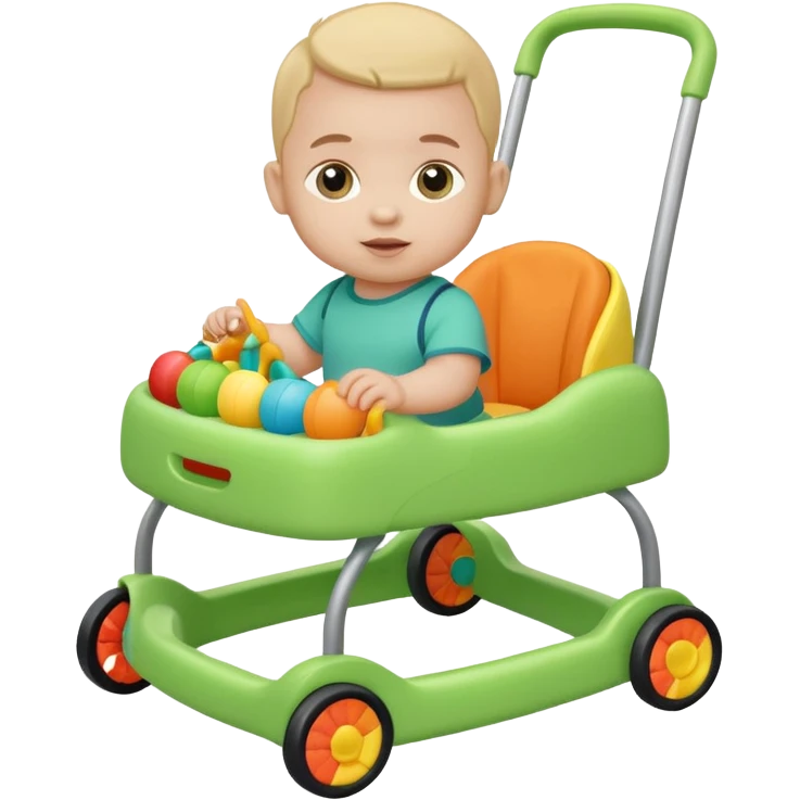 green baby walker with toys on it and on baby emoji