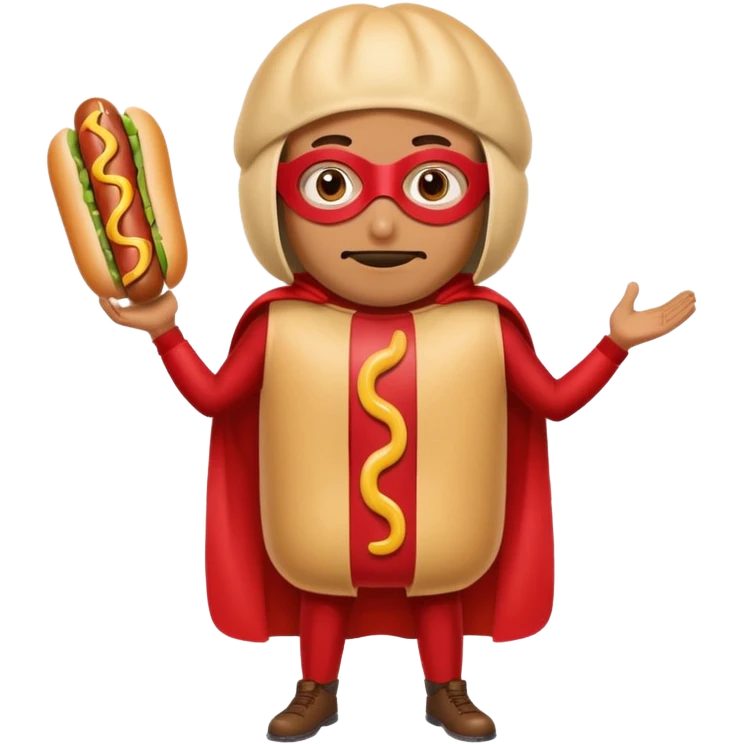 a hero who wear Hotdog costume  with a hero mask  emoji