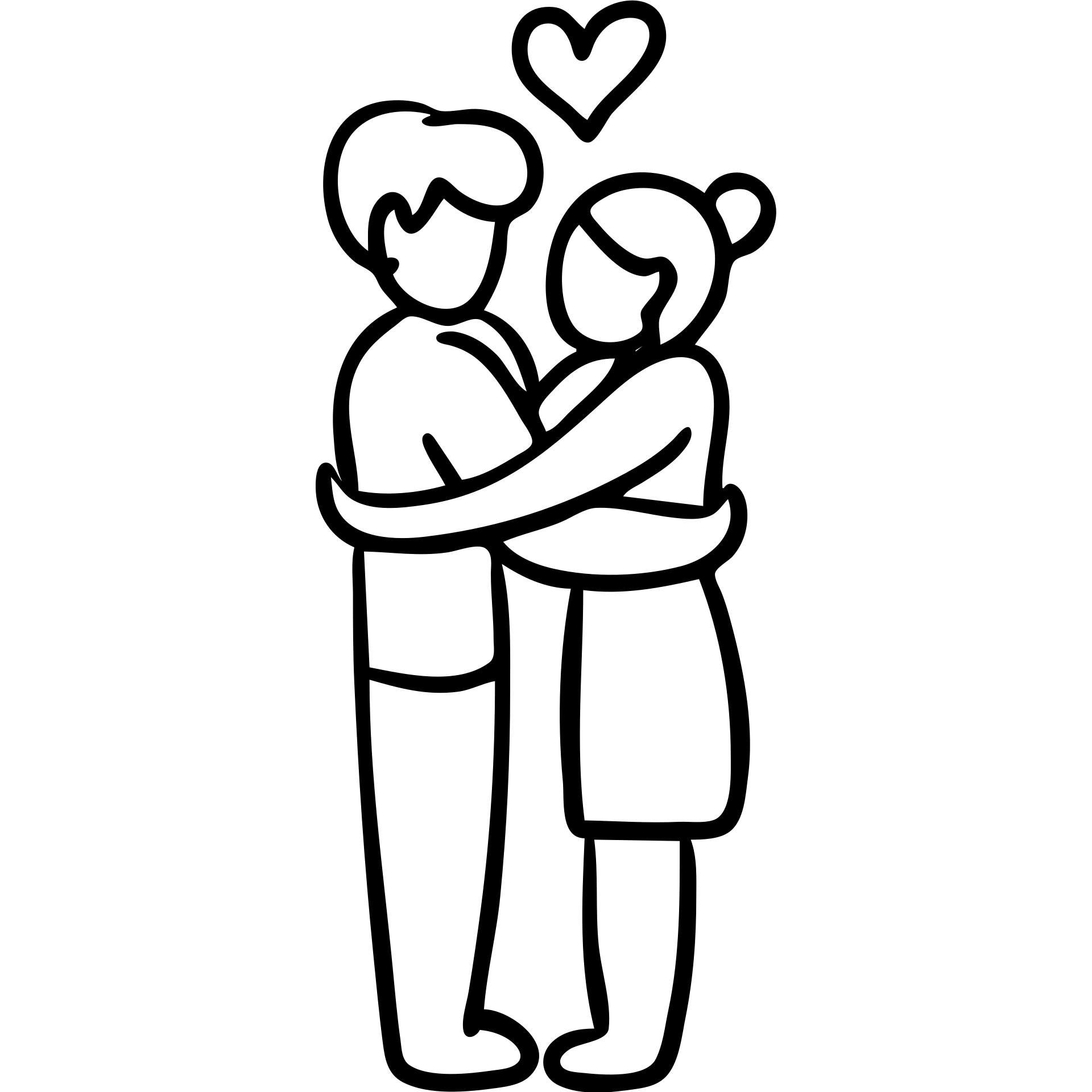 Hand drawn sketch of two people hugging with a heart, "Iubind pe cineva" emoji